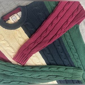 VTG 90s Y2K Sears Roebuck Cable Knit Sweater Mens XL Colorblock Preppy Old Money